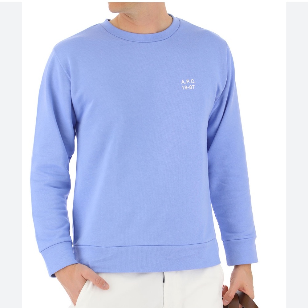 A.P.C. Blue Mike Crewneck French Terry Logo Sweatshirt Modal Cotton Blend-Small